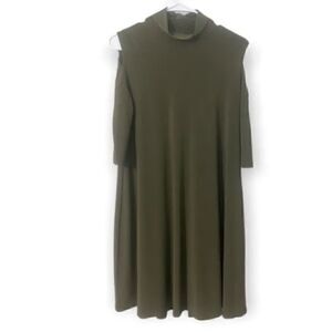 CLARA SUN WOO $89 Olive Mock Neck Cold Shoulder Shift Dress XS